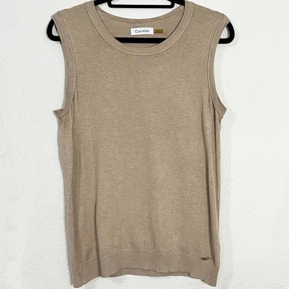 Calvin Klein Shell Sweater Vest‎ Top - Heather Latte